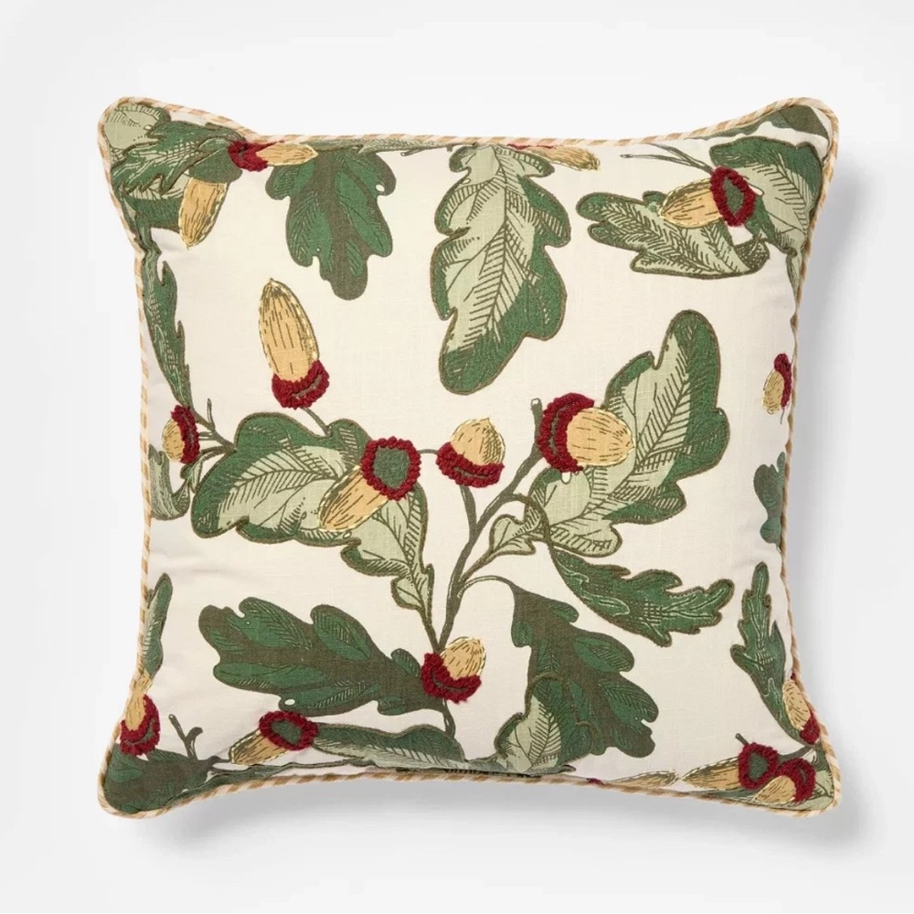 Studio McGee Green and Cream Oak Leaf Pillow